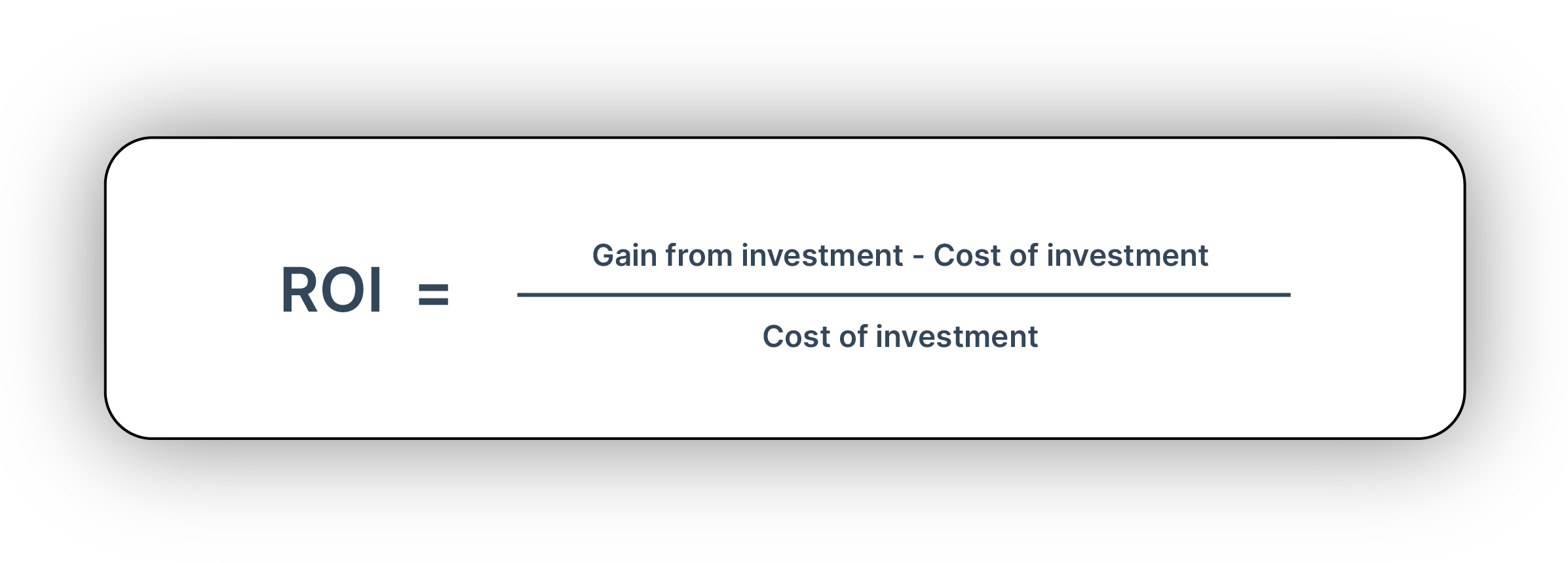 ROI = (Gain from Investment – Cost of Investment) / Cost of Investment