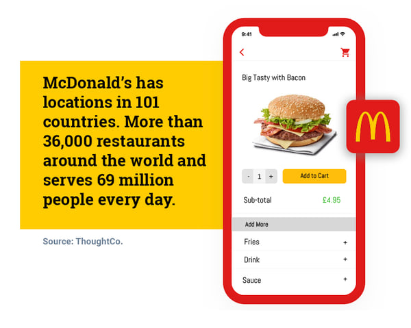 mcdonalds has locations in 101 countries. more than 36,000 restaurants around the world and serves 69 million people every day. Hurree - the segmentation company.
