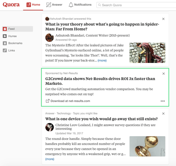 Native Advertising Quora personalisation marketing 