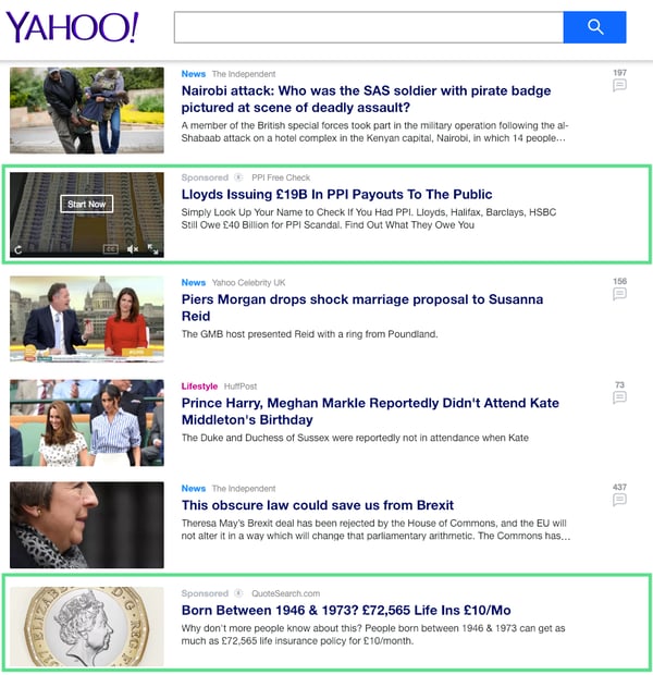 Example of sponsored content on Yahoo search engine. Hurree - The Segmentation Platform
