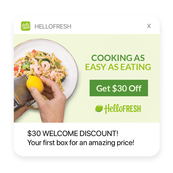 Onboarding push notification example: hellofresh. $30 Welcome Discount! Hurree.