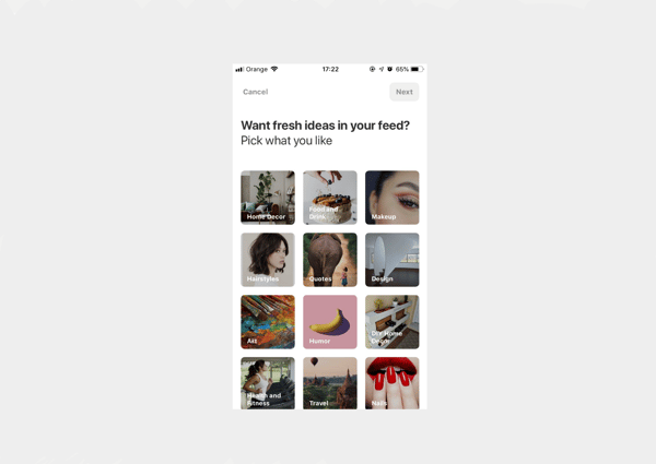 personalized user interface Pinterest iOS application
