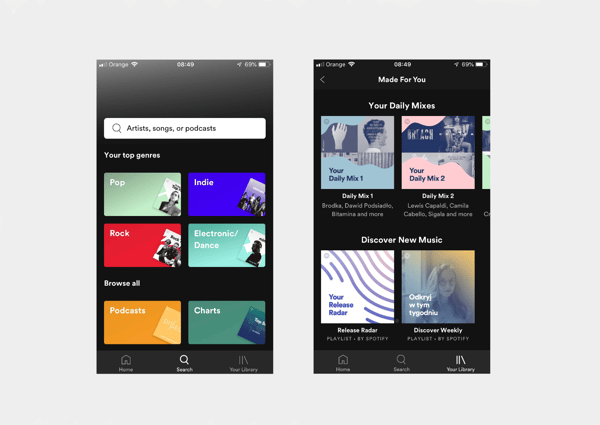 user interface personalization Spotify iOS application