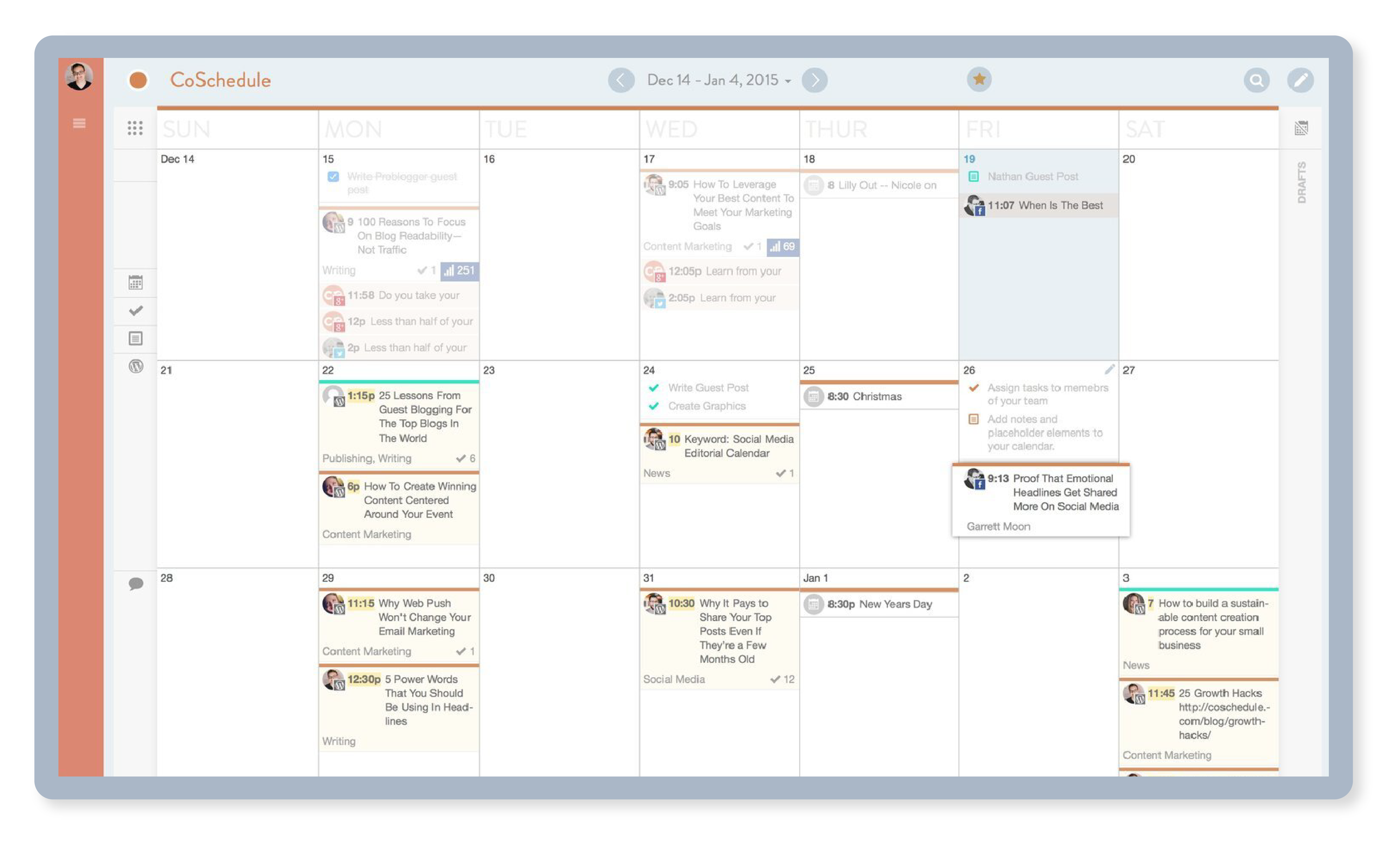 Coschedule content calendar for digital marketers